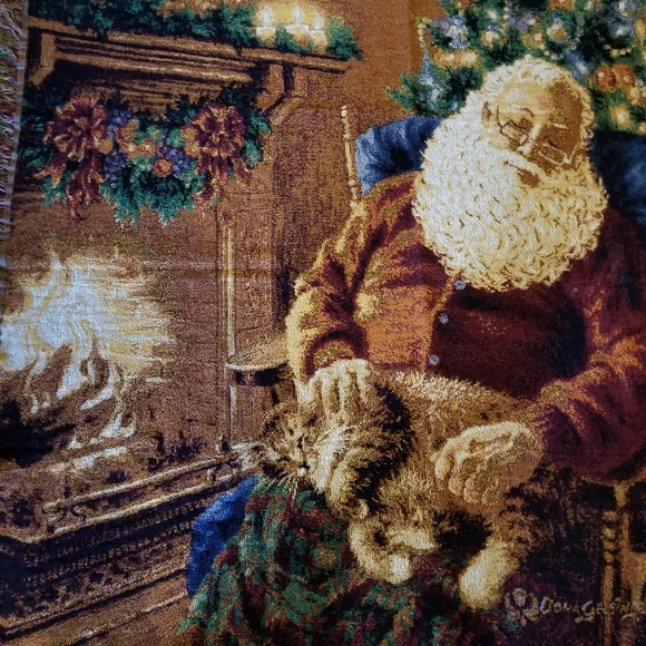Dona Gelsinger “A Long Winters Nap” Tapestry Throw Blanket Santa Cat 50" X 60" - Picture 3 of 6